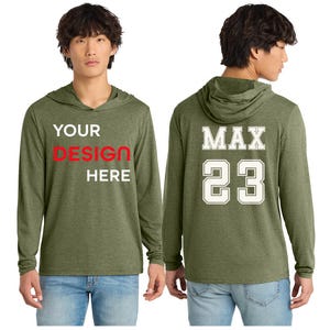 Custom Printed District® Perfect Tri® Long Sleeve Hoodie – Personalized Lightweight Hoodie, Soft Tri-Blend Pullover for Men & Women. dm139