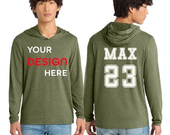 Custom Printed District® Perfect Tri® Long Sleeve Hoodie – Personalized Lightweight Hoodie, Soft Tri-Blend Pullover for Men & Women. dm139