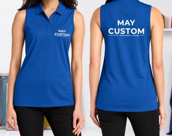 Polo sin mangas para mujer con bordado personalizado / Camisa de micromalla UV de Port Authority / Camiseta de golf y equipo con logotipo personalizado LK110SV