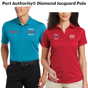 Custom Port Authority® Diamond Jacquard Polo. Add your text/logo, Custom team Polo, Custom shirts, handmade gift, Boutique clothing. K569