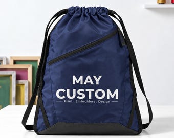 Mochila con cordón personalizada / Bolsa con cordón personalizada de Port Authority / Mochila deportiva con monograma / Bolsa de gimnasio con logotipo personalizado / Bolsa con cordón y cremallera BG616