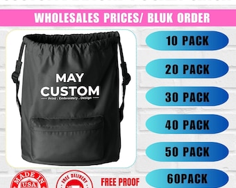 Custom Logo Drawstring Bag - Bulk Order Gym Sack Backpack for Kids & Adults - Minimum 6 pcs - Sporty Cinch Pack BG637