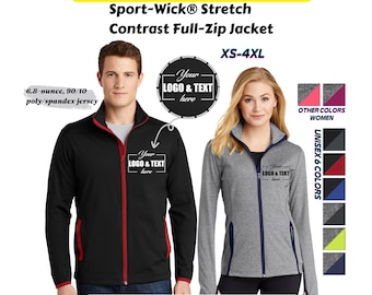 Personalized Sport-Tek® Stretch Contrast Full-Zip Jacket, Custom Team jackets, Wear your own design/logo, Unique gift. ST853,LST853