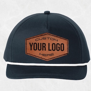 Custom Leather Patch Hats – Five-Panel Rope Cap. Laser Engraved Logo, text.  Personalized Company Hat, Unique Gift for Dad & Team C962