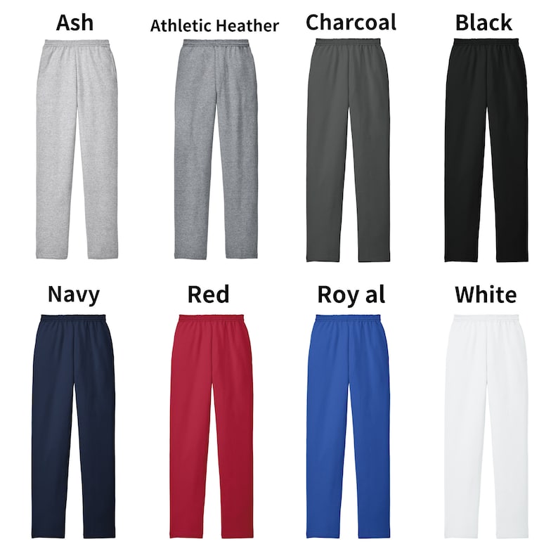 Puede incluir: Ocho pares de pantalones de ch&aacute;ndal en diferentes colores, incluyendo ceniza, gris deportivo, carb&oacute;n, negro, azul marino, rojo, azul real y blanco.