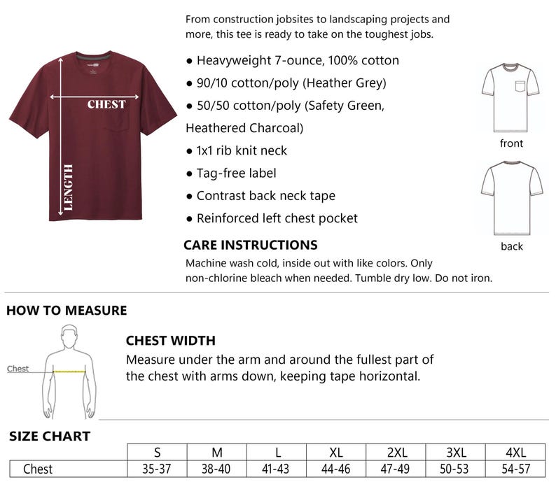 Custom Workwear Pocket Tee Heavyweight 7oz - Personalized Construction & Landscaping T-Shirts, Add Text/Logo/Photo, Durable CS430 image 9