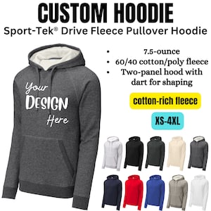 Custom team hoodie, Personalized Sport-Tek Drive Fleece Pullover Hoodie – Custom Logo & Name, Comfortable Business Sweatshirt (STF200)