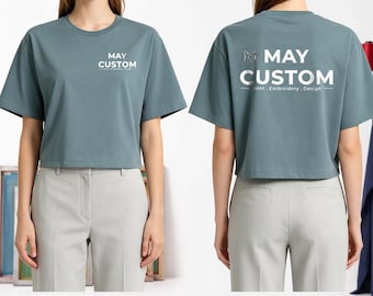 Custom Boxy Tee, Women's 100% Cotton Crop Top with Personalized Text or Logo