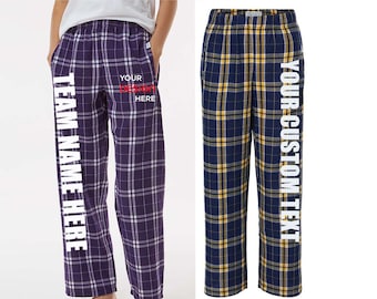 Custom Kids Flannel Pajama Pants, Personalized Youth Plaid PJs with Name or Monogram, Matching Family Holiday Pajamas, Gift for Kids