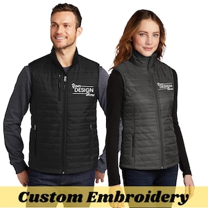 Custom Logo Vest, Your Business Logo Here, Embroidered Puffy Vest for Staff, Company Uniform, Team Gift, Men's & Women's Fit. J851 afbeelding 1