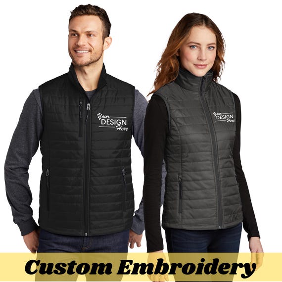 Custom Logo Vest, Your Business Logo Here, Embroidered Puffy Vest for Staff, Company Uniform, Team Gift, Men's & Women's Fit. J851