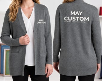 Cárdigan de mujer personalizado, fácil de cuidar, con frente abierto / Suéter con tu texto o logotipo / LSW2890