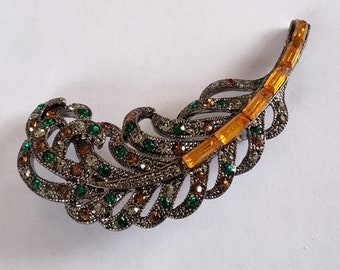 Rhinestone feather brooch