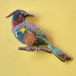 Enamel and rhinestone bird brooch