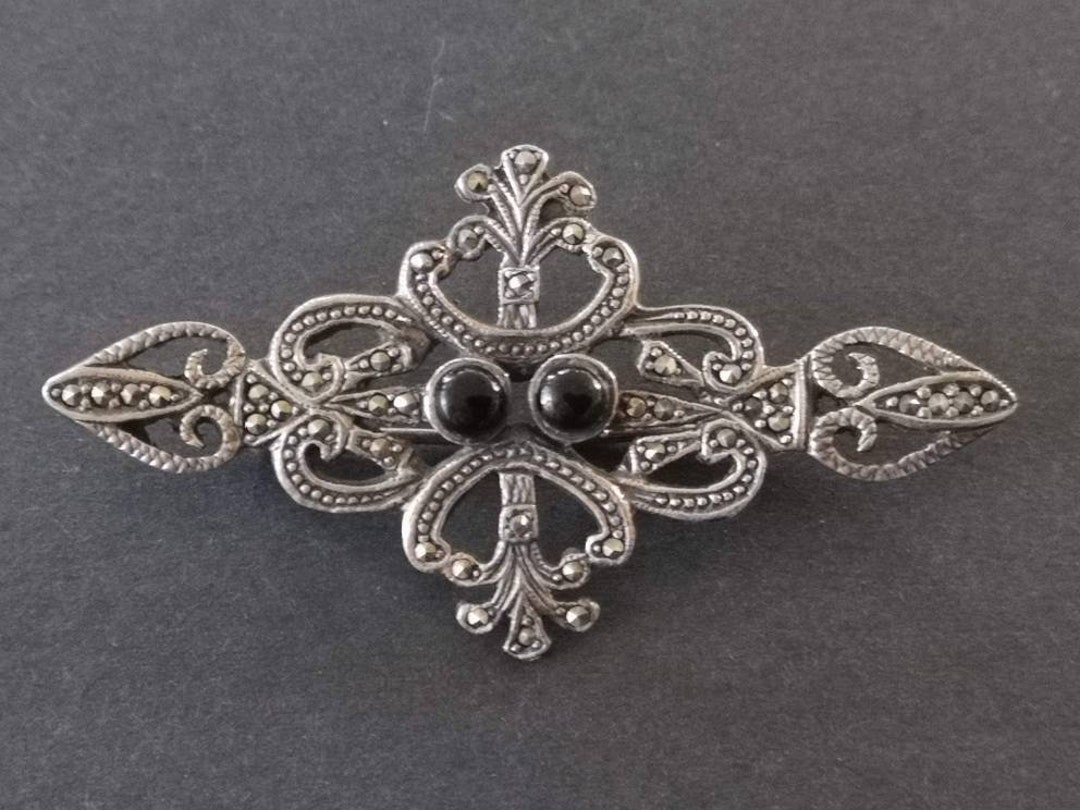 Broche Ancienne En Argent Massif 850/1000 Avec Marcassites - Fabrication Française