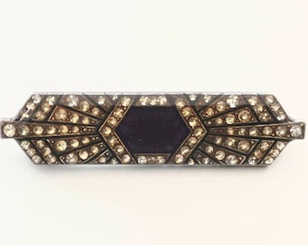 Pierre Bex art deco style enamel and rhinestone brooch.