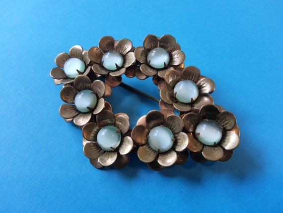 Czech faux moonstone brooch. - image 2