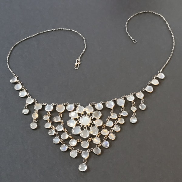 Edwardian sterling silver moonstone necklace festoon