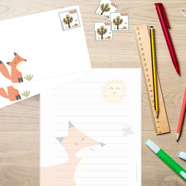 Briefpapier Kinder Briefpapier Fuchs Geschenk zum Schulanfang Briefpapier für Jungen