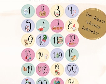 Advent calendar numbers stickers for Advent calendar numbers motifs for children digital template
