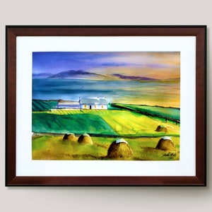 Framed “Going Home” Watercolor Painting, Irish Landscape Artwork, Original Fine Art Matted Giclee Print, Various Sizes Available
