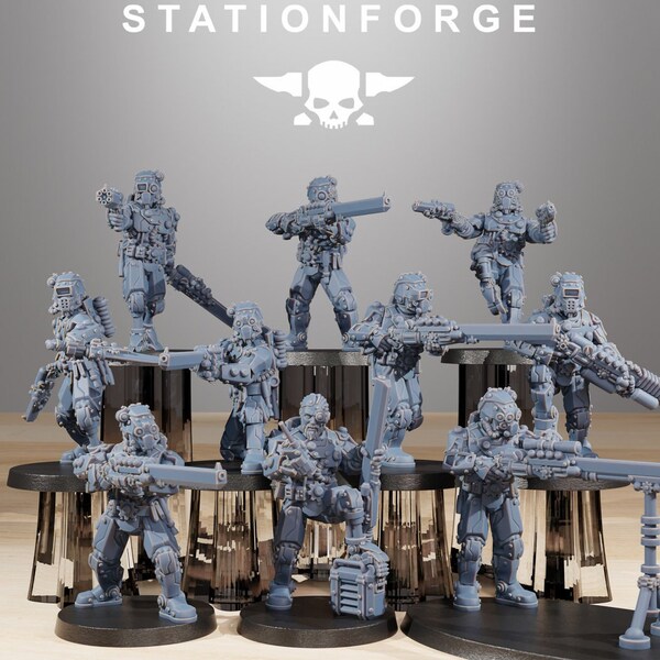 Scavenger Security Patrol - Modular Sci-Fi Troops, Futuristic StarCraft RPG Miniature Model Tabletop, Station Forge, Space Robots Tech Mech