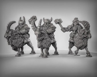 Dwarven Goat Rider Resin Miniatures - D&D Dungeons and Dragons or Tabletop Gaming