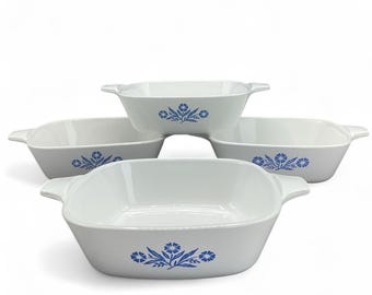 1-3/4 Cup Corning &quot;Cornflower Blue&quot; P-41-B Square Petite Pan Casserole Set of 4
