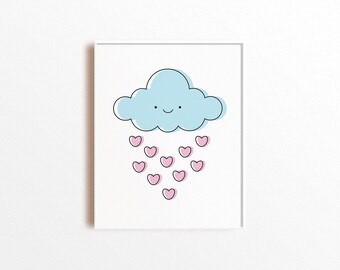 Raining Hearts, Printable Art, Printable Wall Art, Nursery, Digital Print, Instant Download