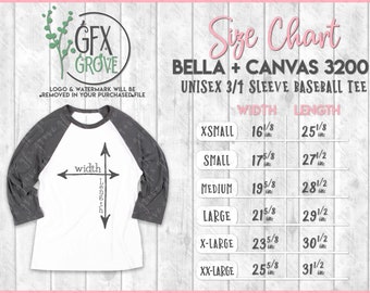 Bella Canvas Baseball Tee Size Chart