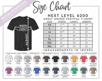 Semi-editierbare Farbtabelle der nächsten Ebene 6200 • Größentabelle der nächsten Ebene • Größentabelle für T-Shirts der nächsten Ebene • NL6200 • 6200 Farbtabelle