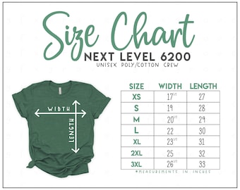 Size Chart 6200 - Größentabelle - Unisex Poly Cotton T-Shirt Größentabelle - Stretch T-Shirt - NL6200 Größentabelle