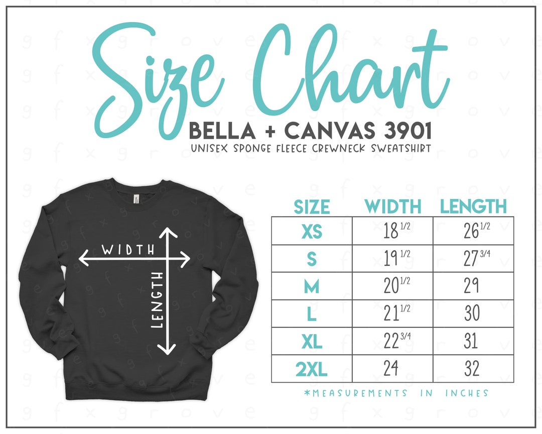 Bella Canvas 3901 Size Chart Bella Canvas Crewneck Sweatshirt Size