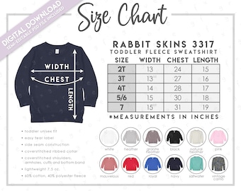 Taille des peaux de lapin semi-éditables 3317 + nuancier • Tableau des tailles des sweat-shirts pour tout-petits Rabbit Skins • Nuancier des peaux de lapin 3317 • RS3317