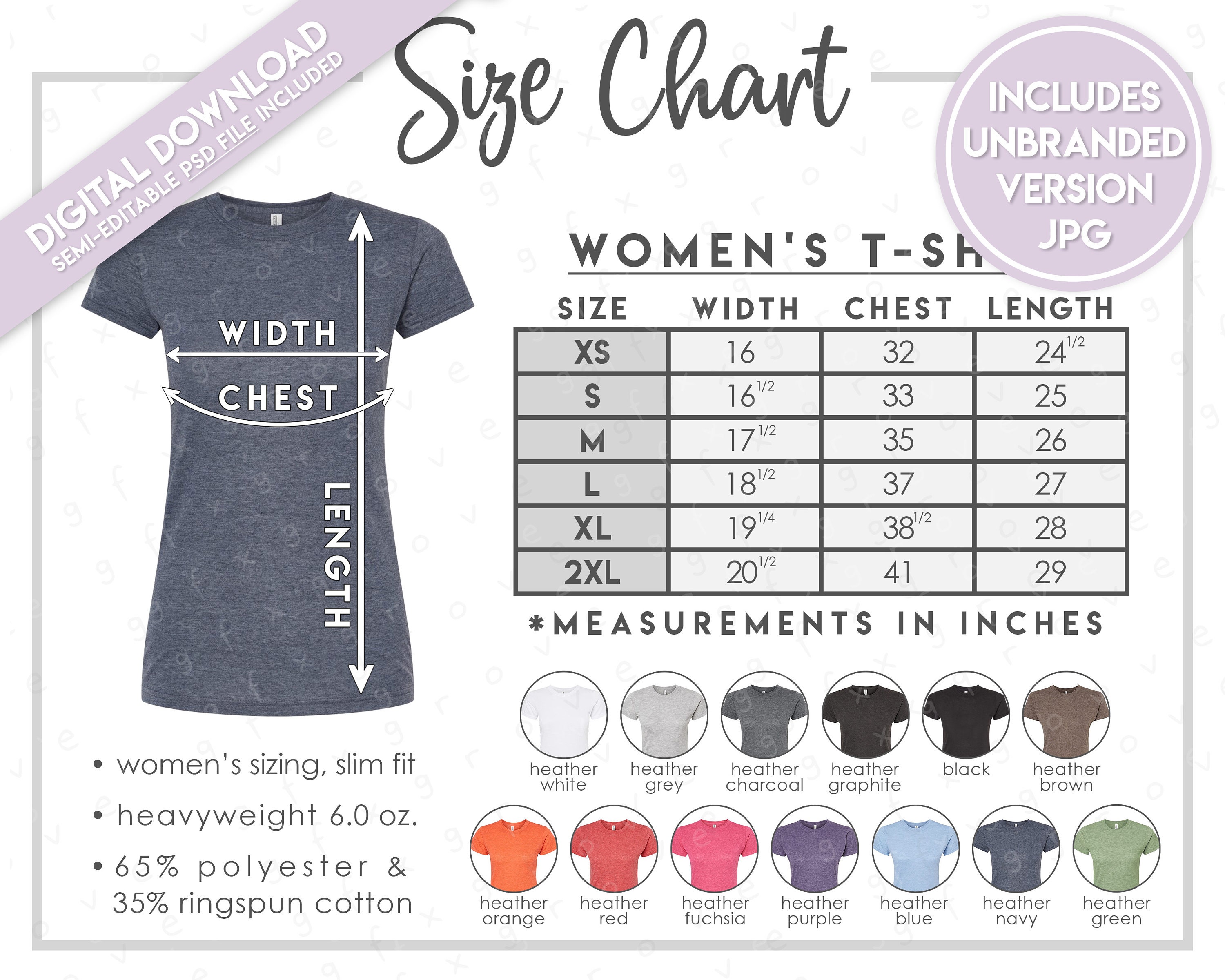 Semi-editable M&O 3540 Size Color Chart Women's Deluxe Blend T