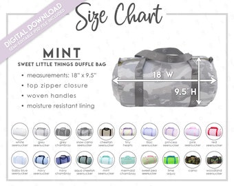 Semi-Editable Children's Medium Duffle Bag Size + Color Chart • Kid's  Duffle Bag Size Chart