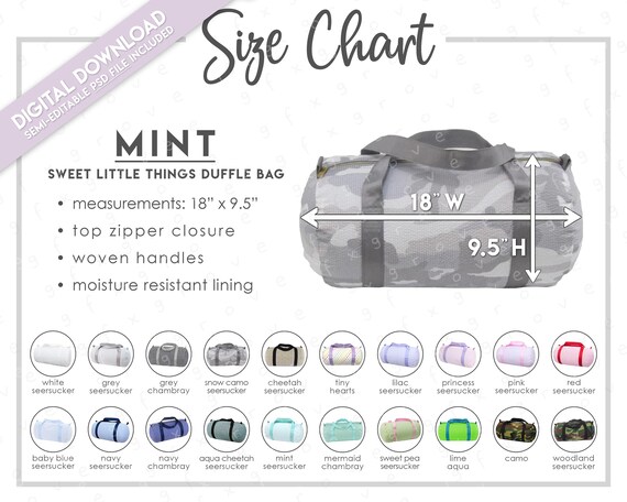 Semi editable Children s Medium Duffle Bag Size Color Chart Kid s Duffle Bag Size Chart Etsy