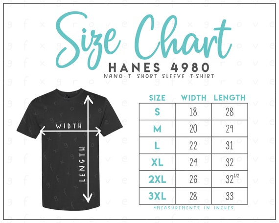 Hanes 4980 Size Chart Hanes Nano-t Adult T-shirt Size Chart Hanes T-shirt  Size Chart Hanes 4980 Size Chart 