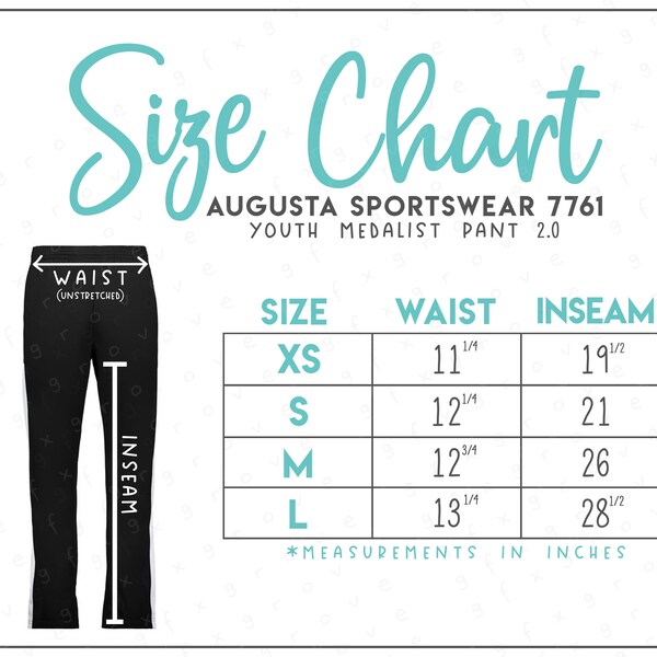 Augusta Sportswear 7761 Size Chart • Augusta Sportswear Youth Medalist Pant 2.0 • 7761 Size Chart