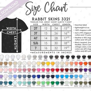 Semi-Editable Rabbit Skins 3321 Size + Color Chart • Rabbit Skins Toddler T-Shirt • Rabbit Skins Size Chart • 3321 Color Chart • RS3321