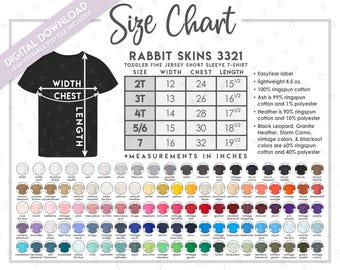 Tabela de Tamanhos e Cores Semi-Editável Rabbit Skins 3321 • Camiseta Infantil Rabbit Skins • Tabela de Tamanhos Rabbit Skins • Tabela de Cores 3321 • RS3321