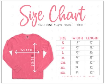 4410 Size Chart (2 versions included with & without branding) - Garment-Dyed Long Sleeve Pocket T-Shirt Size Chart - CC4410