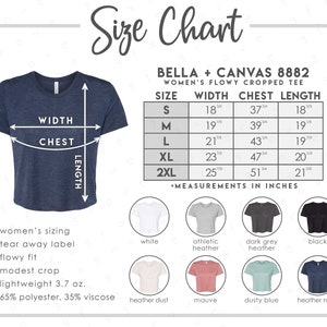 Bella + Canvas 8882 Tabla de tallas y colores • 8 COLORES • Tabla de tallas de camiseta corta holgada para mujer de Bella Canvas • Tabla de colores 8809 • BC8809