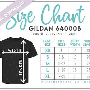 Gildan 64000B Größentabelle (2 Versionen enthalten) • Gildan Jugend Softstyle T-Shirt Größentabelle • G640B Größentabelle • 64000B Größentabelle