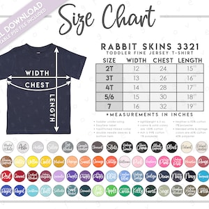 Semi-Editable Rabbit Skins 3321 Size + Color Chart • Rabbit Skins Toddler T-Shirt • Rabbit Skins Size Chart • 3321 Color Chart • RS3321