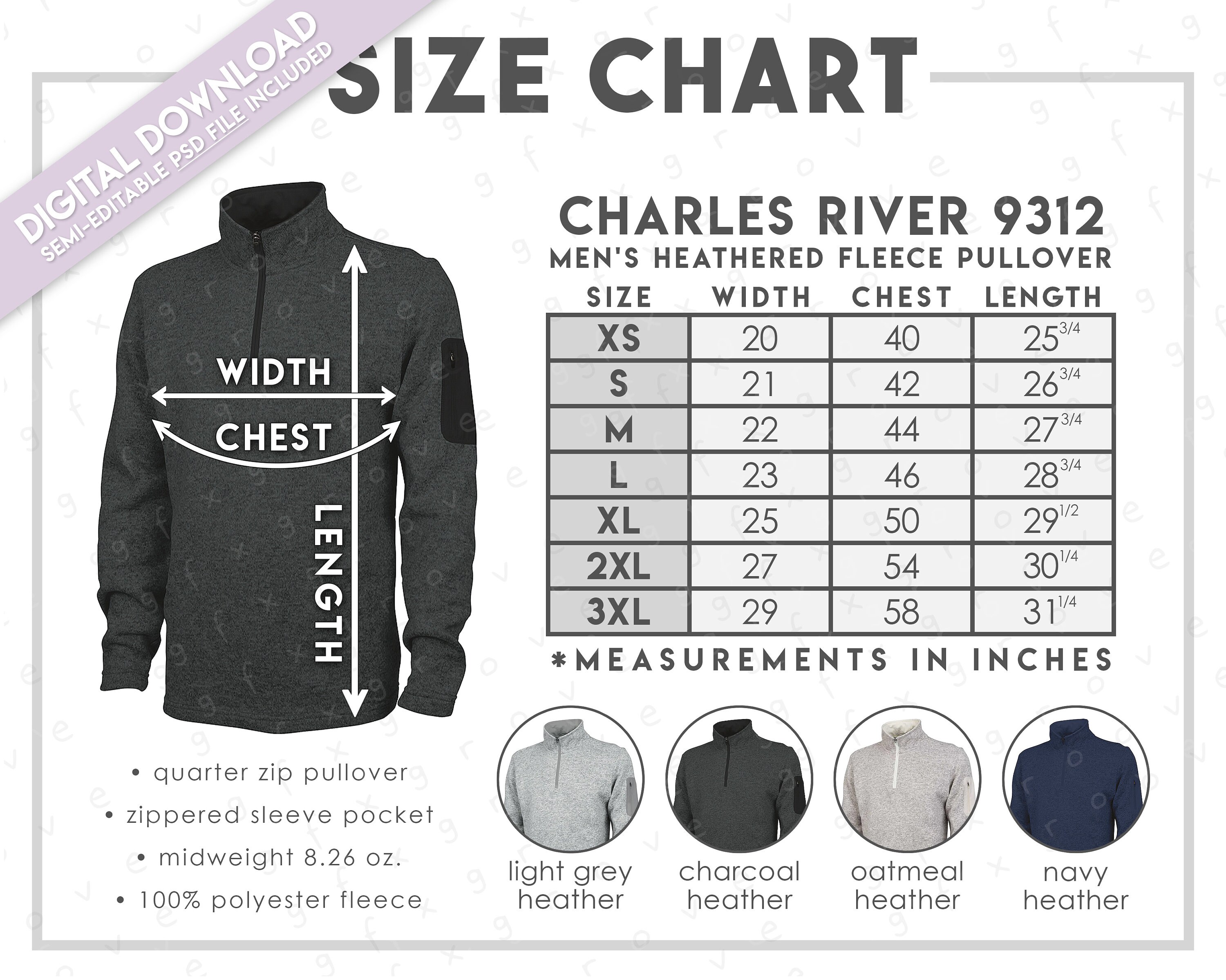 Semi-editable Charles River 9312 Size + Color Chart • Charles