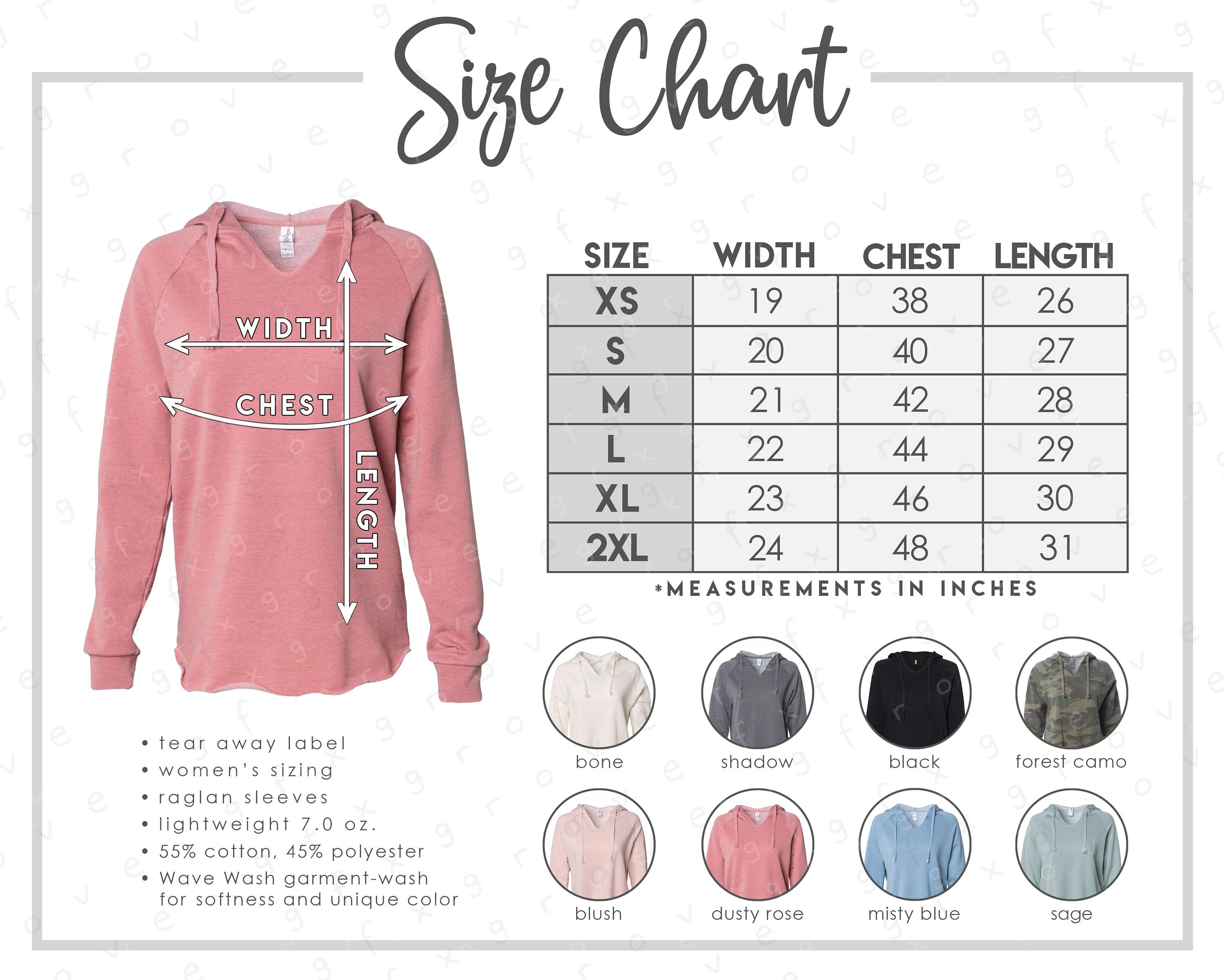 PRM2500 Size Color Chart 2 Versions Included With & Without Branding Women's  Wave Wash Hoodie Size Chart PRM2500 Size Chart 