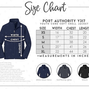 Port Autorität Y317 Größe + Farbkarte • Port Autorität Jugend Kern Softshell Jacke Größentabelle • Port Autorität Jugend Jacke