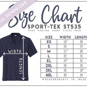 Sport-Tek ST535 Size Chart • Sport-Tek Men&#39;s Sideline Short Sleeve Polo • Sport Tek Short Sleeve Polo • Sport Tek ST 535