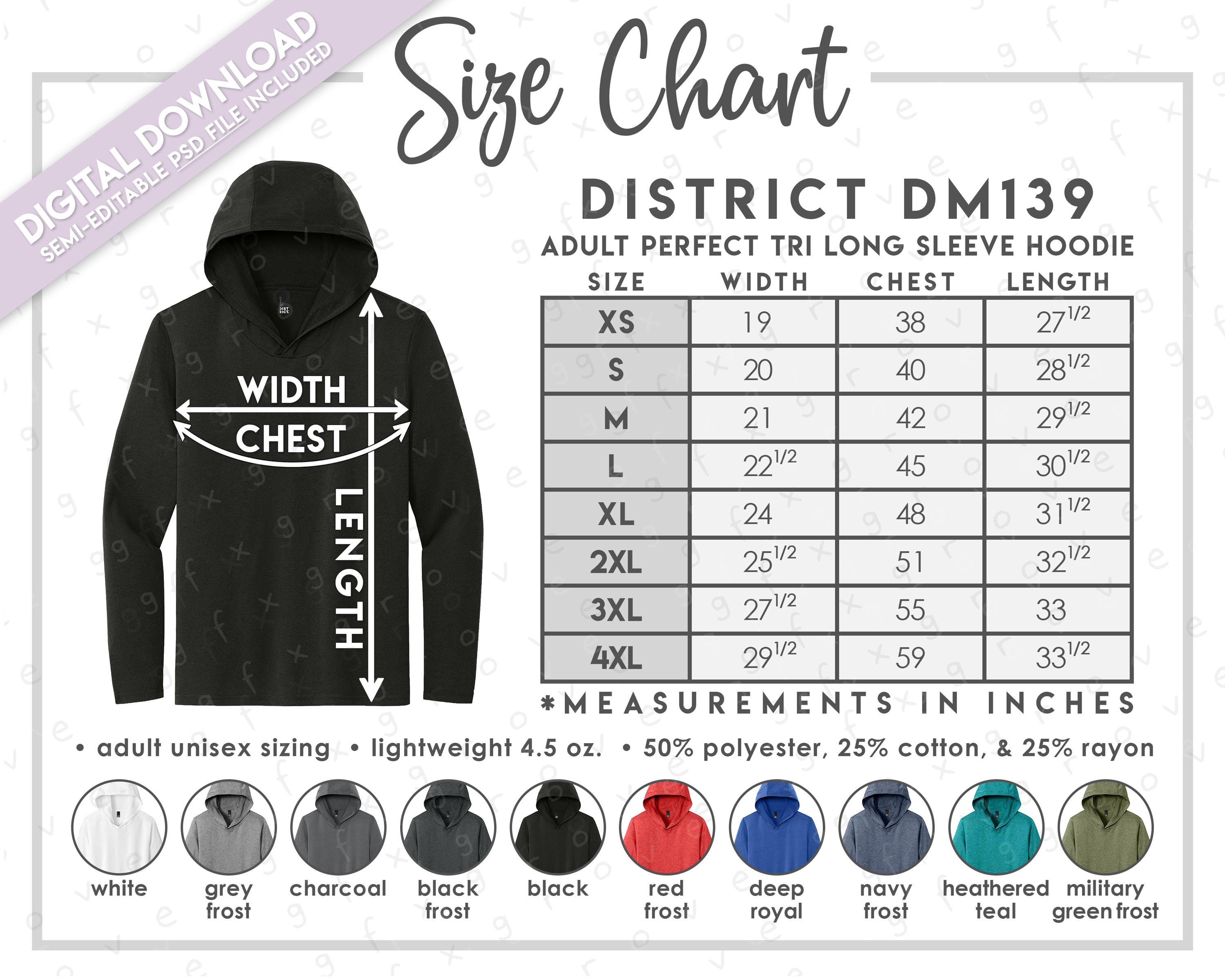 Semi-editable District DM139 Size + Color Chart • District Perfect
